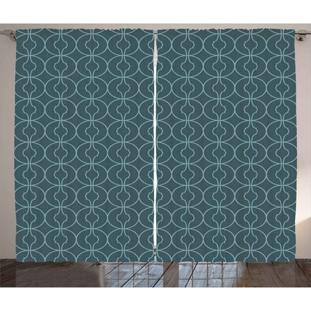 Blue Curtains 2 Panels Set Ethnic Moroccan Style Geometric Rounds