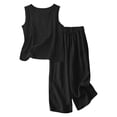 thumbnail image 4 of FAVIPT Kids 2 Piece Outfits Girls Summer Sleeveless Crewneck Linen Tank Tops Straight Wide Leg Pants Casual Solid Loose Sets Black,7 Years, 4 of 9