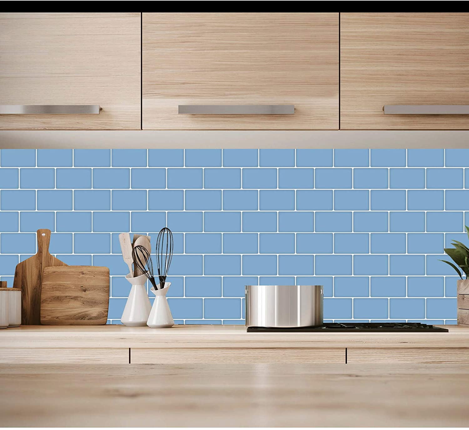 Art3d Peel and Stick Backsplash Tile 12"x12 Subway 3D Wall Sticker Wallpaper   Kitchen Bathroom Self Adhesive Removable Stick in Blue (10-Pack)