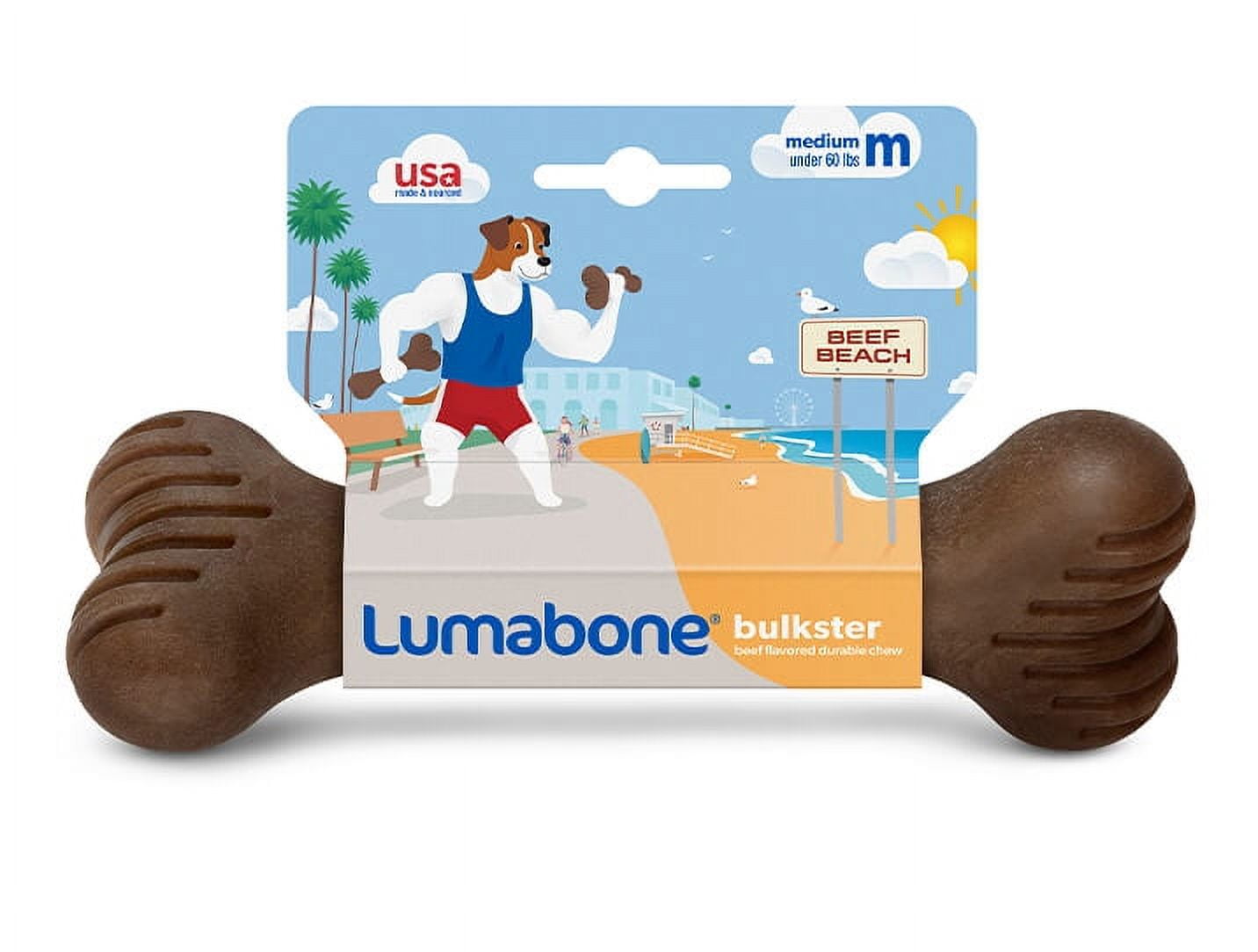 (2 pack) Lumabone Real Beef Durable Bulkster Dog Chew Toy, Medium