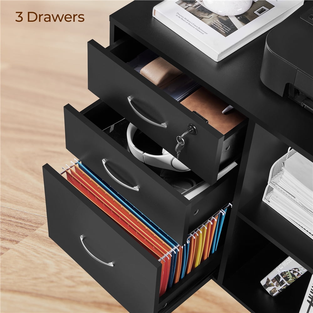 Yaheetech 3-Drawer Wooden Vintage File Cabinet with Wheels for Home and Office, Black