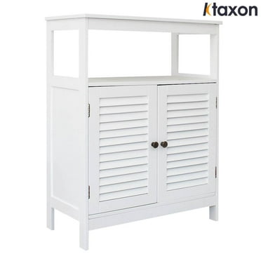 Ktaxon Bathroom Floor Cabinet, Wooden Storage Cupboard with 2 Shutter Doors & Adjustable Shelf, White