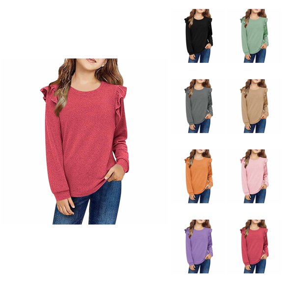 Fashionable Long Sleeve Blouse Top with Delicate Lace , Girls' Fall Winter Tunic Shirt, Loose Fit Solid Casual Wear