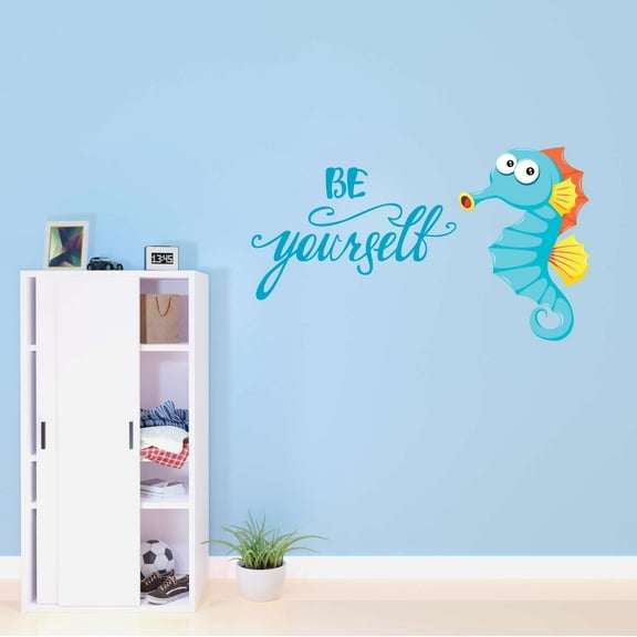 Be Yourself Seahorse Dream Big Little Mermaid Dolphin Colorful Fish Salt Water Princess Creatures Queen Sweet Unicorn Lovely Dear Dream Decorating Wall Decal Sticker - Size: 20 In X 12 In