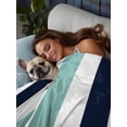 thumbnail image 3 of Turquoise Navy Blue Striped Twim XL Size Flat Sheet, Wrinkleproof & Fadeproof Cooling Flat Bed Sheet Only, Farmhouse Stripe Art Breathable Soft Bedding Top Sheets 66 x 102 Inches, 3 of 8