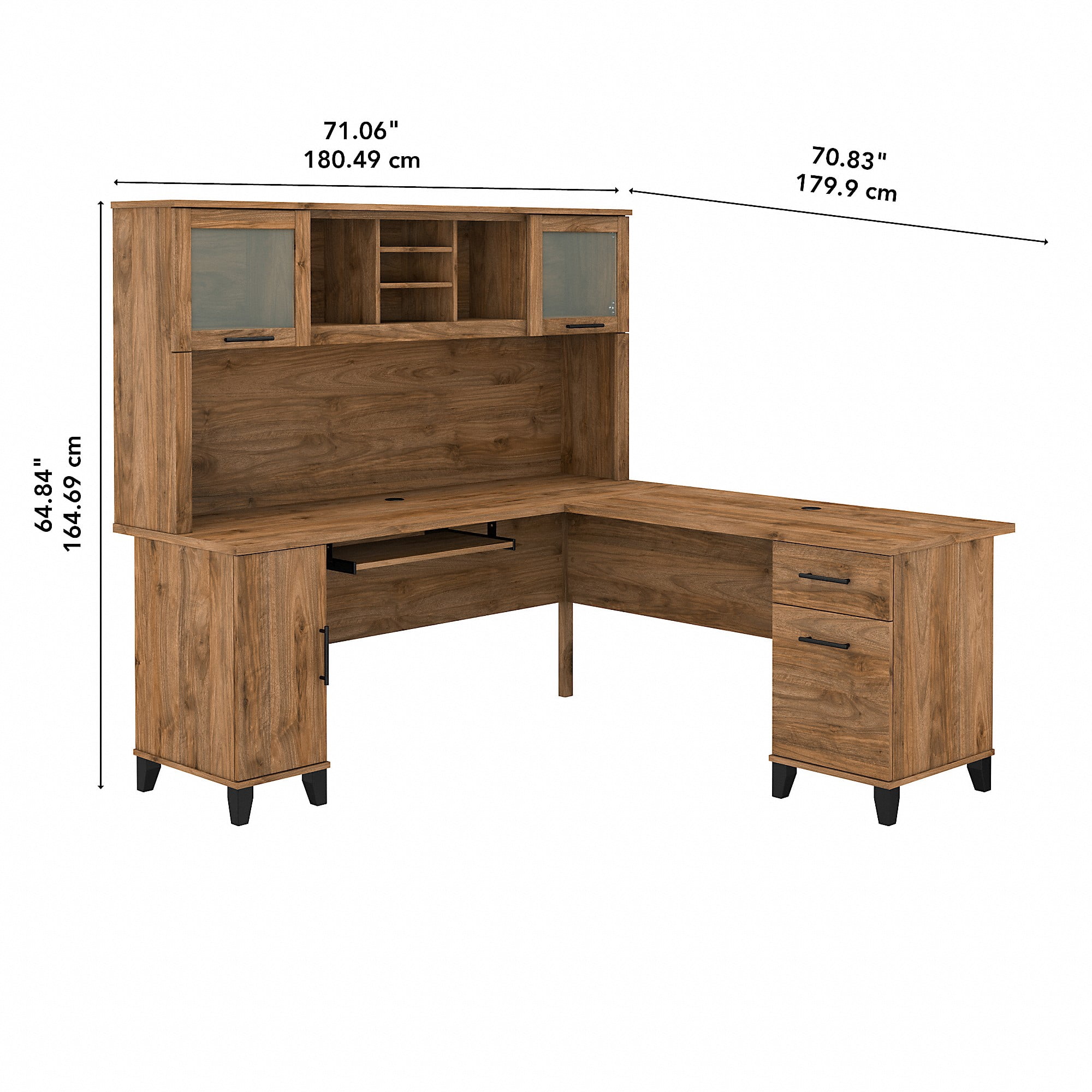 Bush Furniture Somerset 72" L Desk and Hutch with Storage, Fresh Walnut