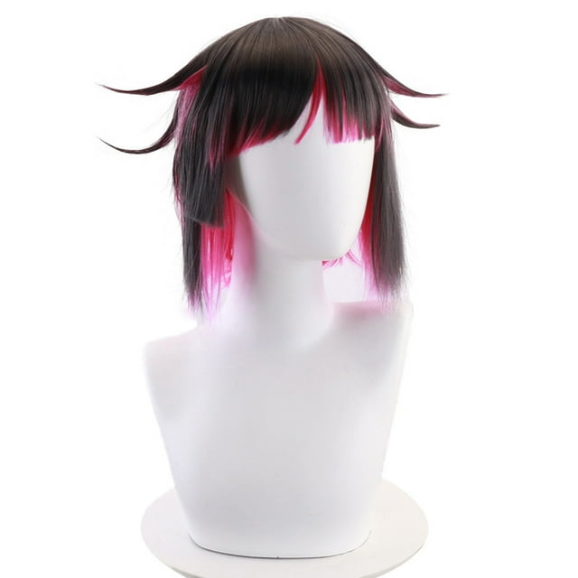 Peluca de cosplay de anime Lilia Vanrouge, rosa negra, 30 cm, para Halloween