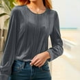 thumbnail image 6 of Long Sleeve Shirts for Women Fall New Women's Long-Sleeved Round Neck Casual Pleated Solid Color Tops Style B-9 Gray M, 6 of 9