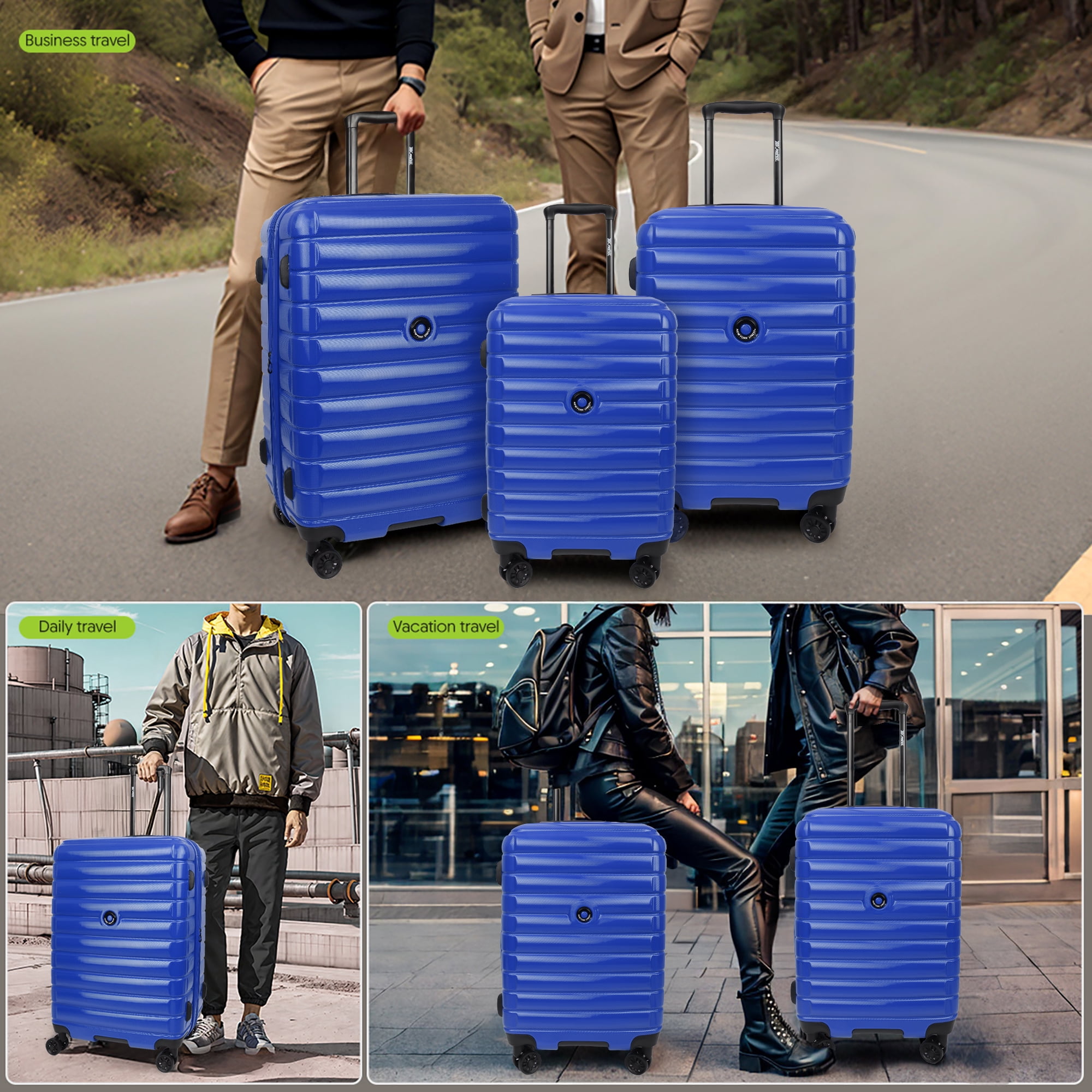 3 Piece Luggage Set PC Hard Shell Expandable Luggage with Spinner Wheels & TSA Lock,Lightweight Hardside Travel Suitcase 20"/25"/29",LA13601-Blue