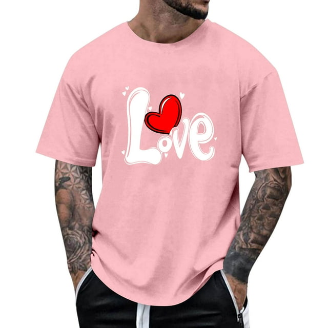 Yaoyar T-Shirts Graphiques Imprimés Cœur d'Amour pour Hommes Saint-Valentin T-Shirt Manches Courtes Col Rond Vintage T-Shirt Décontracté Été Tendance Pulls de Rue