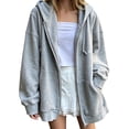 thumbnail image 2 of Yigetop Zip up Hoodie Women Oversized Lightweight Casual Sweatshirt Full Zip Closure Soft Comfy Ladies Jackets with Zipper Hood & Pockets Daily Wear Grey L, 2 of 5