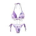 thumbnail image 6 of Stamzod Womens 3Pcs Swimsuits Floral Halter Triangle Bikini Top Tie Side Bottom with Long Sheer Cover Up Skirt Purple E S, 6 of 9