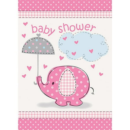 Pink Elephant Baby Shower Invitations 8ct