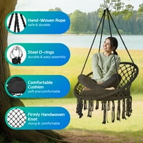 Boho Hammock Chair with Hanging Kit & Back Cushion,Indoor Outdoor Swing Chair for Bedroom Patio, Black Adult Hammock Swings