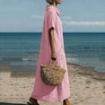 thumbnail image 6 of Horkkom Maxi Dresses for Women Linen Short Sleeve Crew Neck Summer Dresses Flowy Casual Long Dresses, S-3XL, 6 of 9
