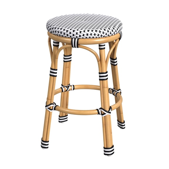 Tobias Outdoor Rattan and Metal Counter Stool in Black and White 5648434