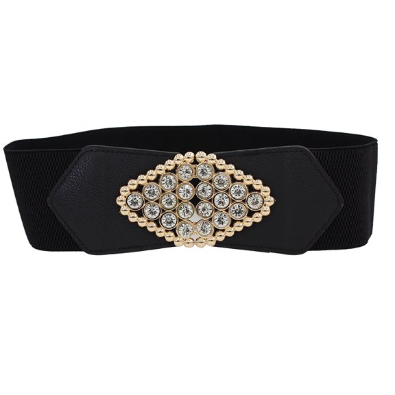CBGELRT Women Belt Vintage Black Leather Wide Belts with Gold Butterfly Buckle Stretchy Elastic Waist Belts for Dress Jeans Pants, Gold
