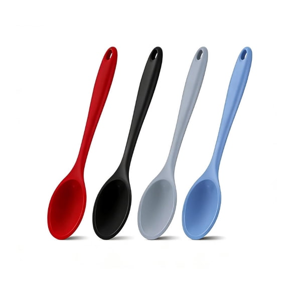 Set de 4 Cucharas de Cocina de Silicona 10.6" Resistentes al Calor Antiadherentes para Mezclar y Servir (Colores Vivos)