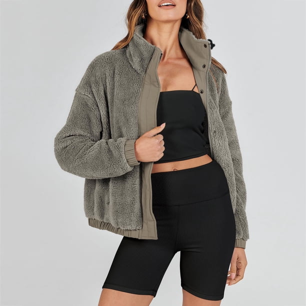 Chaquetas y abrigos casuales sin capucha de manga larga para mujer, chaqueta de color liso a la moda, abrigo corto informal de manga larga con botones, abrigo de invierno para el hogar, abrigo para mu