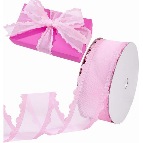 Scalloped Edge Ribbon 20 Yards 1.5Inch Vintage Scalloped Edge Fabric Craft Ribbon Craft Floral Arrangement Polyester Wavy Edged Lace Trim for Wreath Gift Wrap Wedding Bridal Shower Pink for making