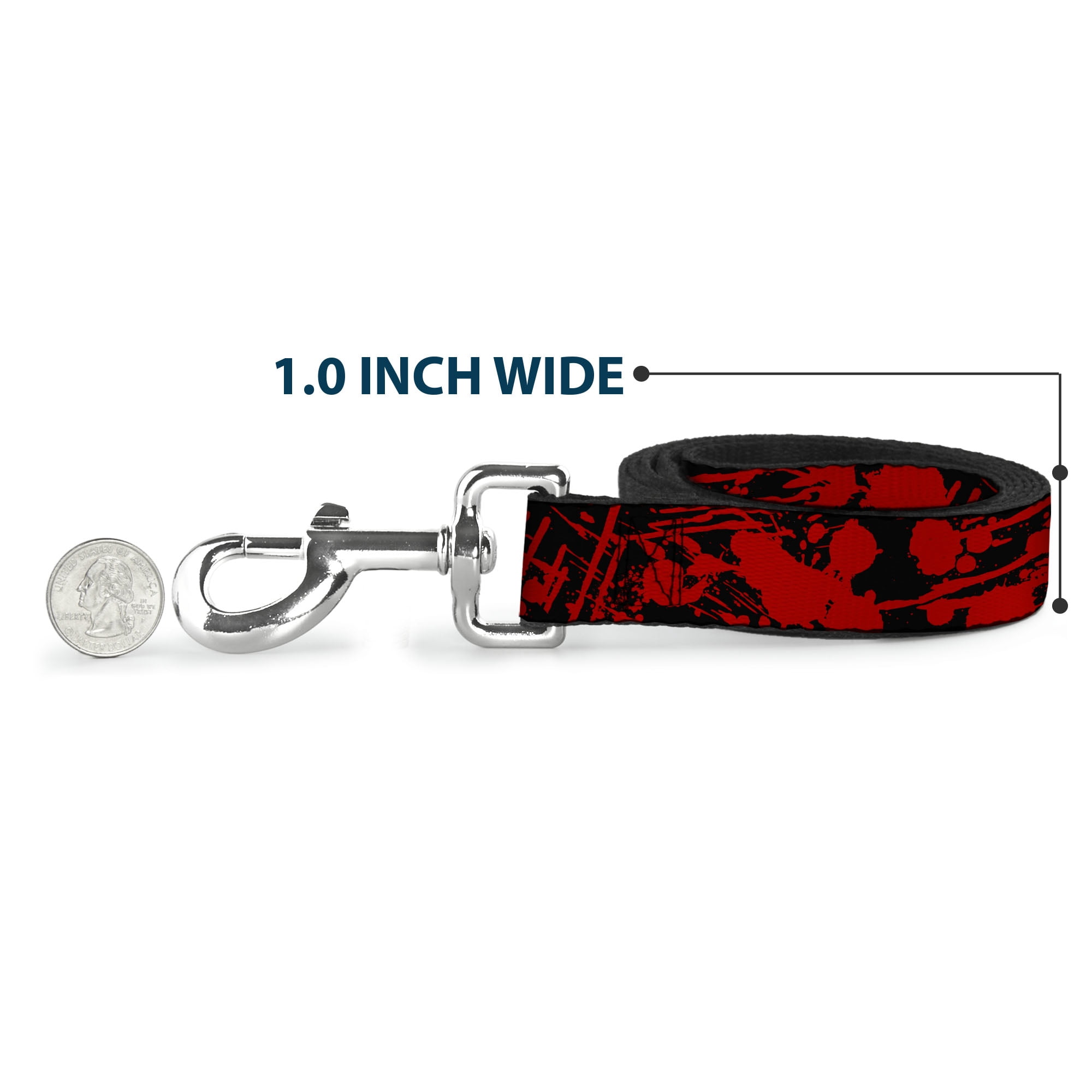 Buckle-Down Pet Leash, Dog Leash, Splatter Black Red, 6 Feet Long 1.0 Inch Wide