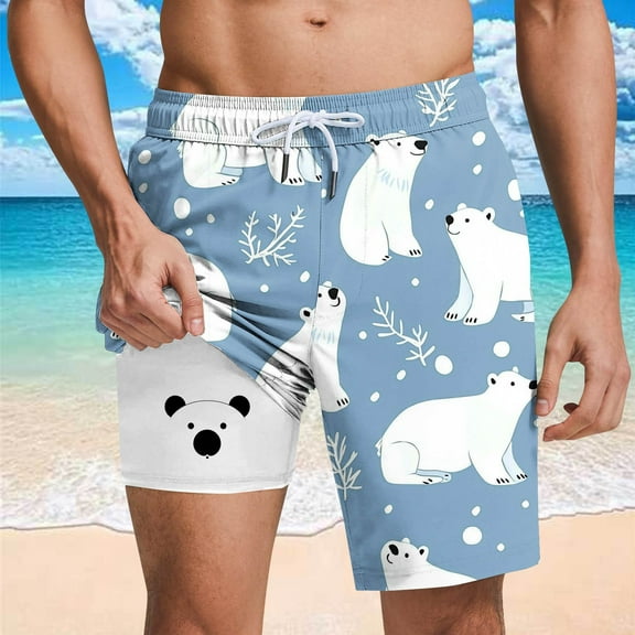 lkfuzj Men's Summer Breathable Polyester Casual Shorts with Elastic Waist and Multiple Pockets for Outdoor Beach Daily Activities