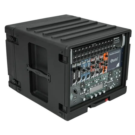 SKB 8U rSeries Rolling Rack with Integrated Back Wheels and 1-Touch Pull Handle