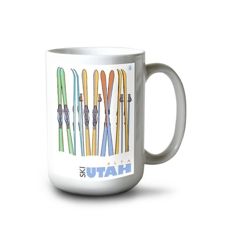 

15 fl oz Ceramic Mug Skis in Snow Alta Utah Dishwasher & Microwave Safe
