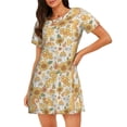 thumbnail image 1 of Easygdp Groovy Hippie Flower Mushrooms Camisón de manga corta para mujer, informal, estampado, 1 of 6
