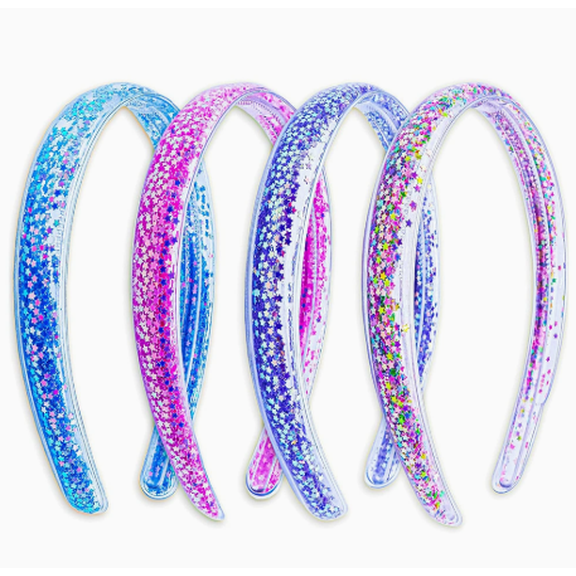 4Pcs Glitter Star Girls Headbands, Flexible Plastic Hair Bands with Teeth for Daily Party