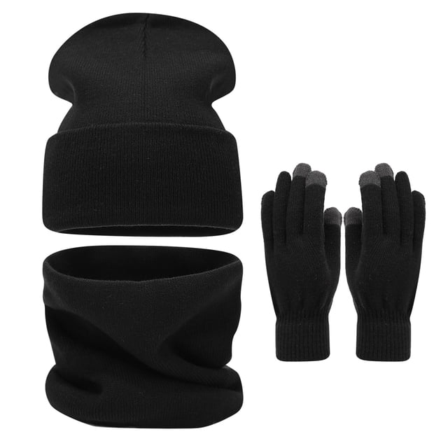 Winter Warm Hat Set for Big Head Circumference Solid Color Face Show Small Hat Neck Glove Three Piece Outdoor Accessories