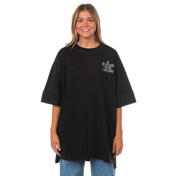 Nightmare Before Christmas Women's Short Sleeve Tunic Side Slit Distressed Seam Adult Pullover Sweatshirt