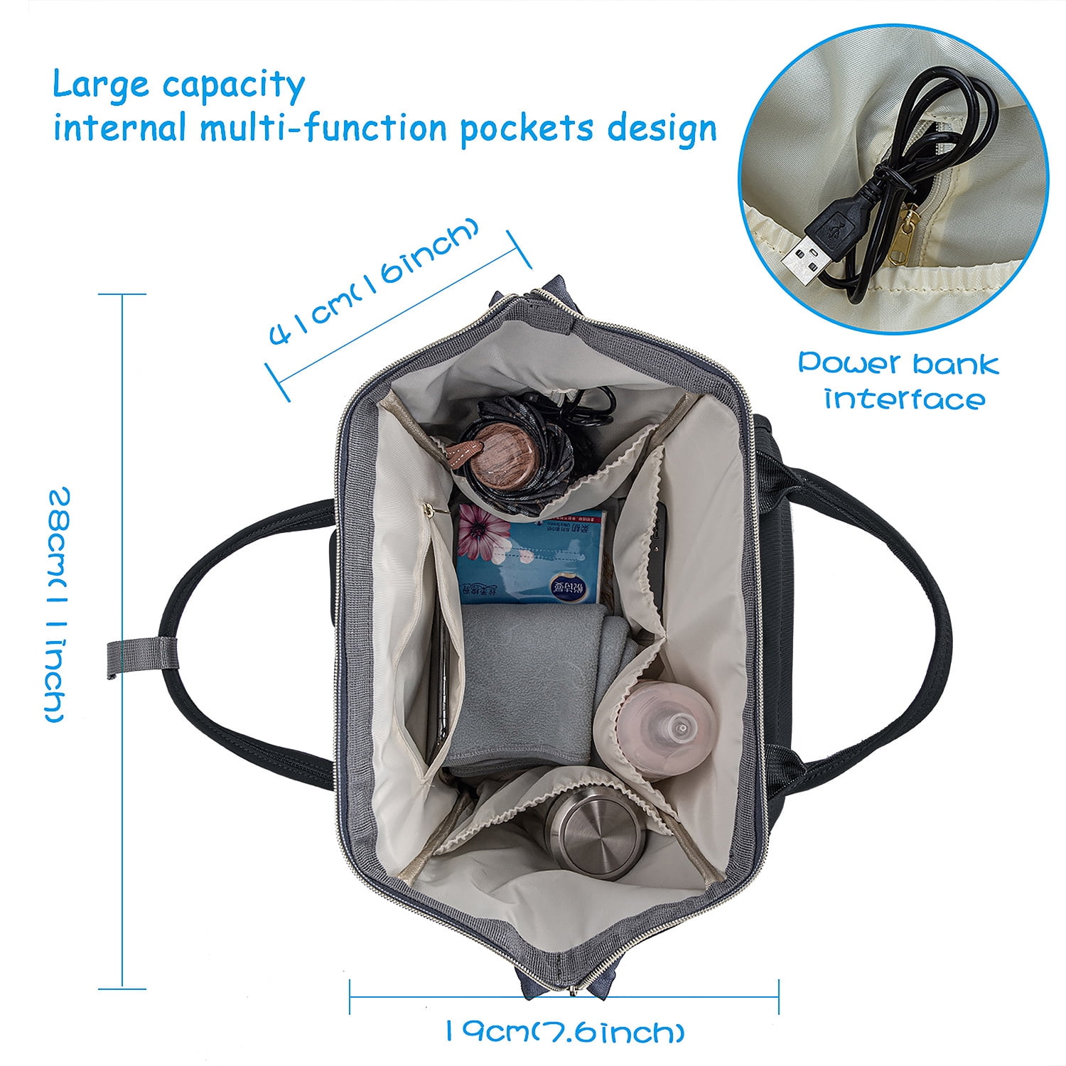 Baby Diaper Bag Backpack Tote Backpack Stroller Hanging Bag Travel Nappy Bag with USB Charging Port for Outdoor Working Mommy Bag(Black)