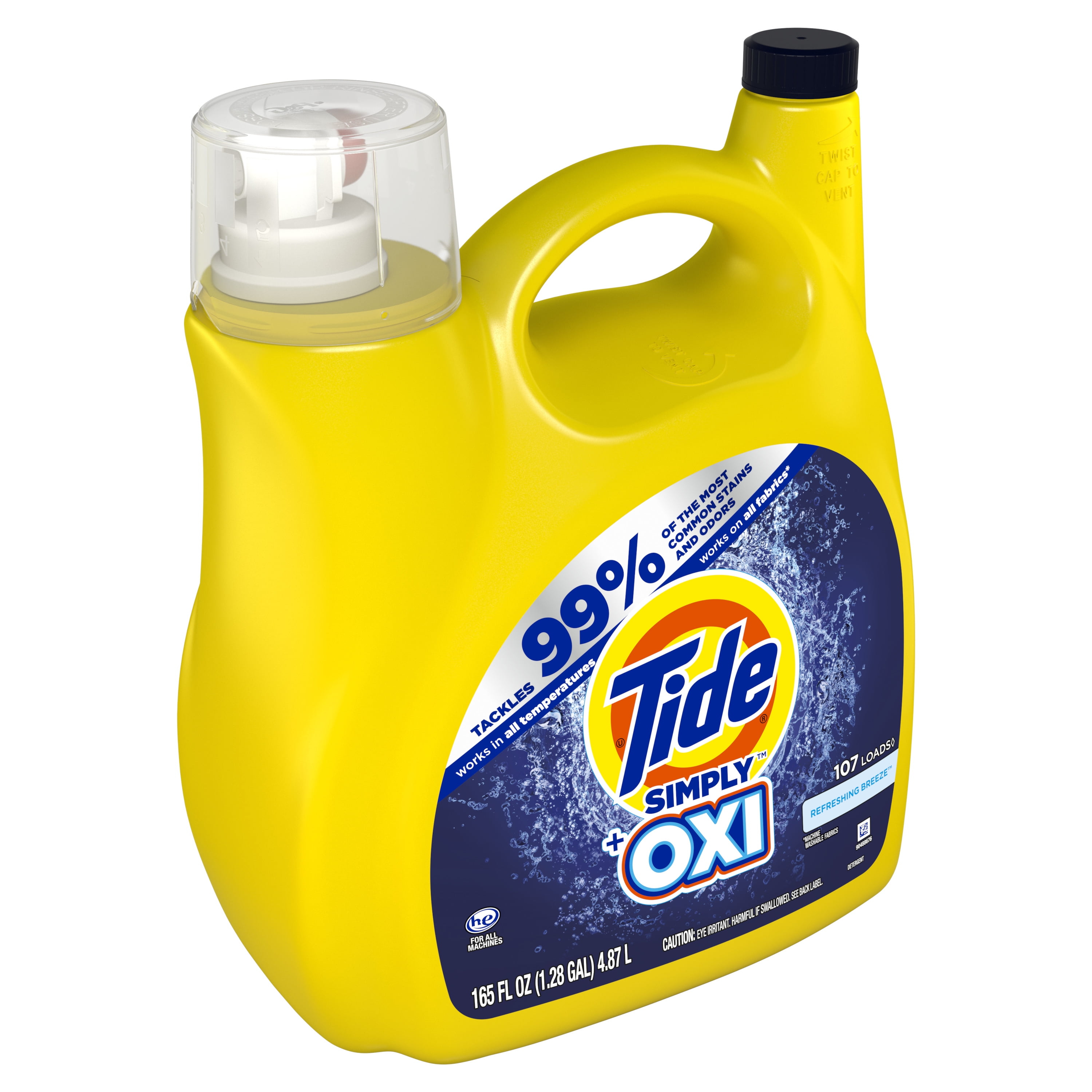 Tide Simply + Oxi Liquid Laundry Detergent, Refreshing Breeze, 107 Loads, 165 fl oz