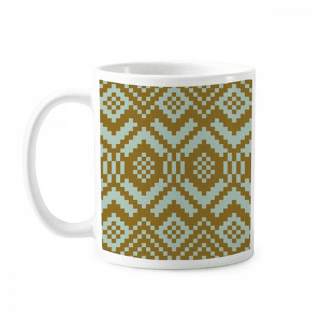 

Tan Blue Symmetrical Square Illustration Mug Pottery Cerac Coffee Porcelain Cup Tableware