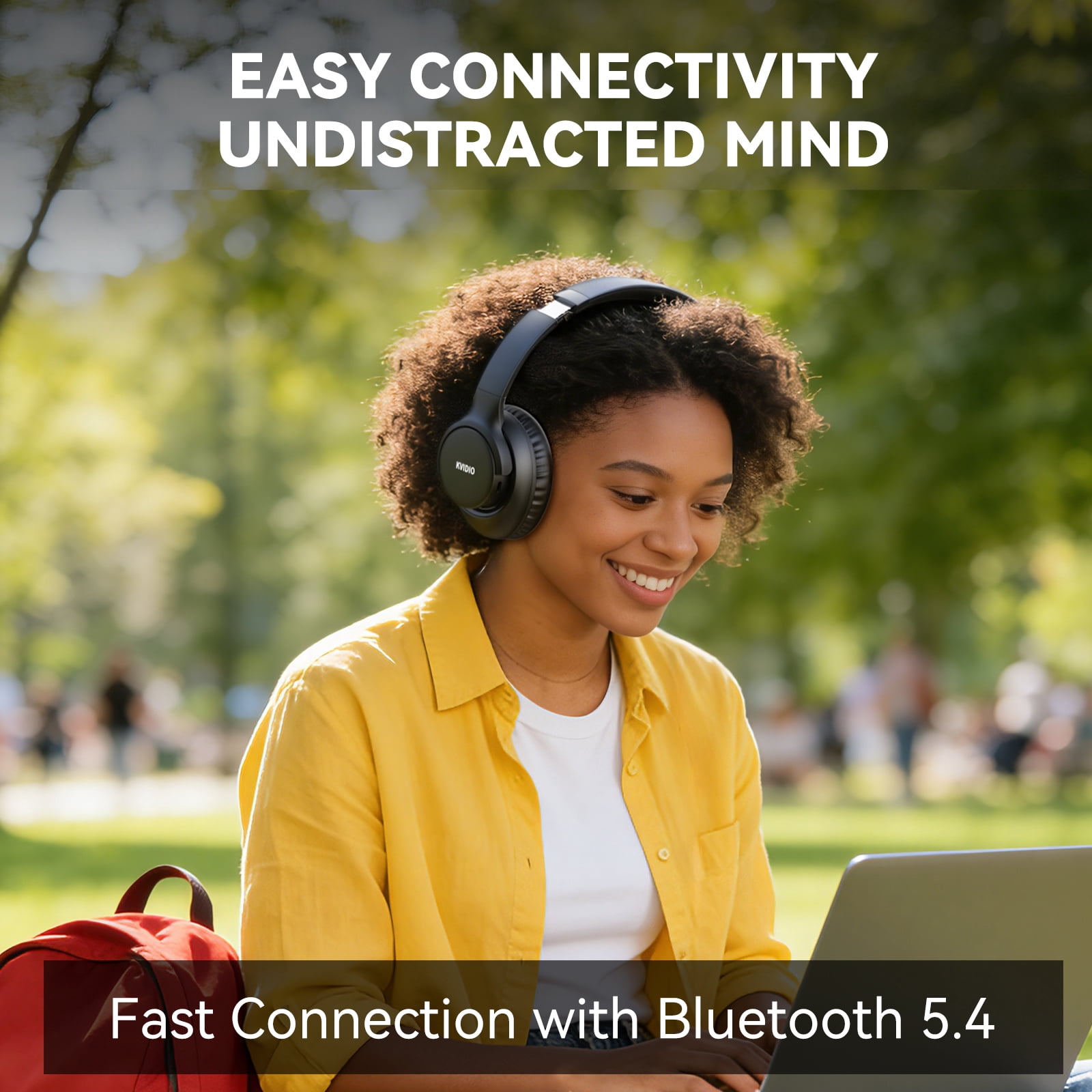 KVIDIO Bluetooth Headphones, Wireless Headphones with Microphone, 65H Running Time, over-Ear Headphones for Computer Laptop Travel Home Office PC (Black) thumbnail 12
