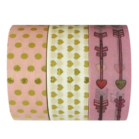 Wrapables® Pink Love Metallic Foil Washi Masking Tape (set of 3), 10M L x 15mm W
