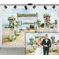 thumbnail image 5 of 8x6ft Ocean Beach Wedding Photoshoot Backdrop, Flower Tulle Arch,Polyester Fabric Banner Decorative Curtains Engagement Proposal Background Photography Studio Props, 5 of 7