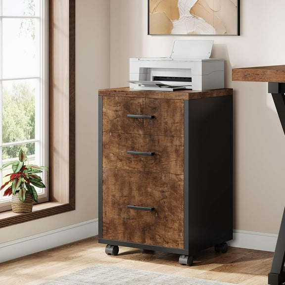 Triebsigns 3 Drawer Rolling File Cabinet, Modern Wooden Office Filing Cabine for Home Office Under Desk (Brown)