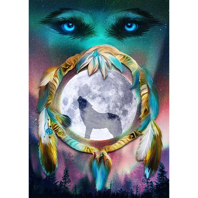Diamond Painting (DE5707) Square Handicraft (FH042 Moon Wolf Shadow) 50x70cm FLhrweasw Nuevo