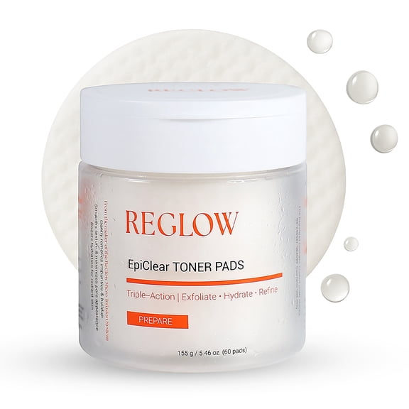 ReGlow EpiClear Toner Pads: Triple-Action Exfoliation (PHA, AHA, BHA), Niacinamide & Hyaluronic Acid. Dual-Textured Pore Refining Facial Pads