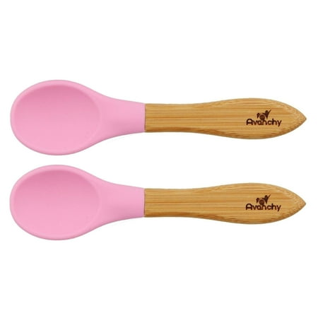 Avanchy Bamboo Baby Training Spoons Pink 2 Pack (Best Toddler Training Spoon)