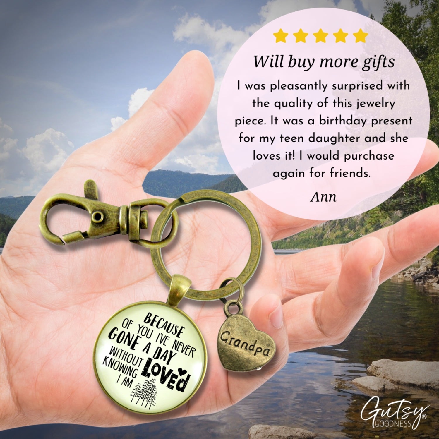Grandpa Gutsy Goodness Bronze Metal Keychain Because of You Know Love Key Ring Adult Male Gift