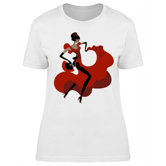 Red Dress Flamenco Dancer Pose T-Shirt Women -Image by Shutterstock, Female Large