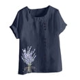 thumbnail image 4 of Vestidos Casuales Para Mujer, Blusas De Mujer De Moda Blusa informal de lino con cuello redondo, manga corta y botones para mujer, 4 of 4