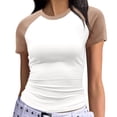 thumbnail image 5 of Color Block Summer Short Sleeve Women Slim Fit Raglan Crop Tops, 5 of 6