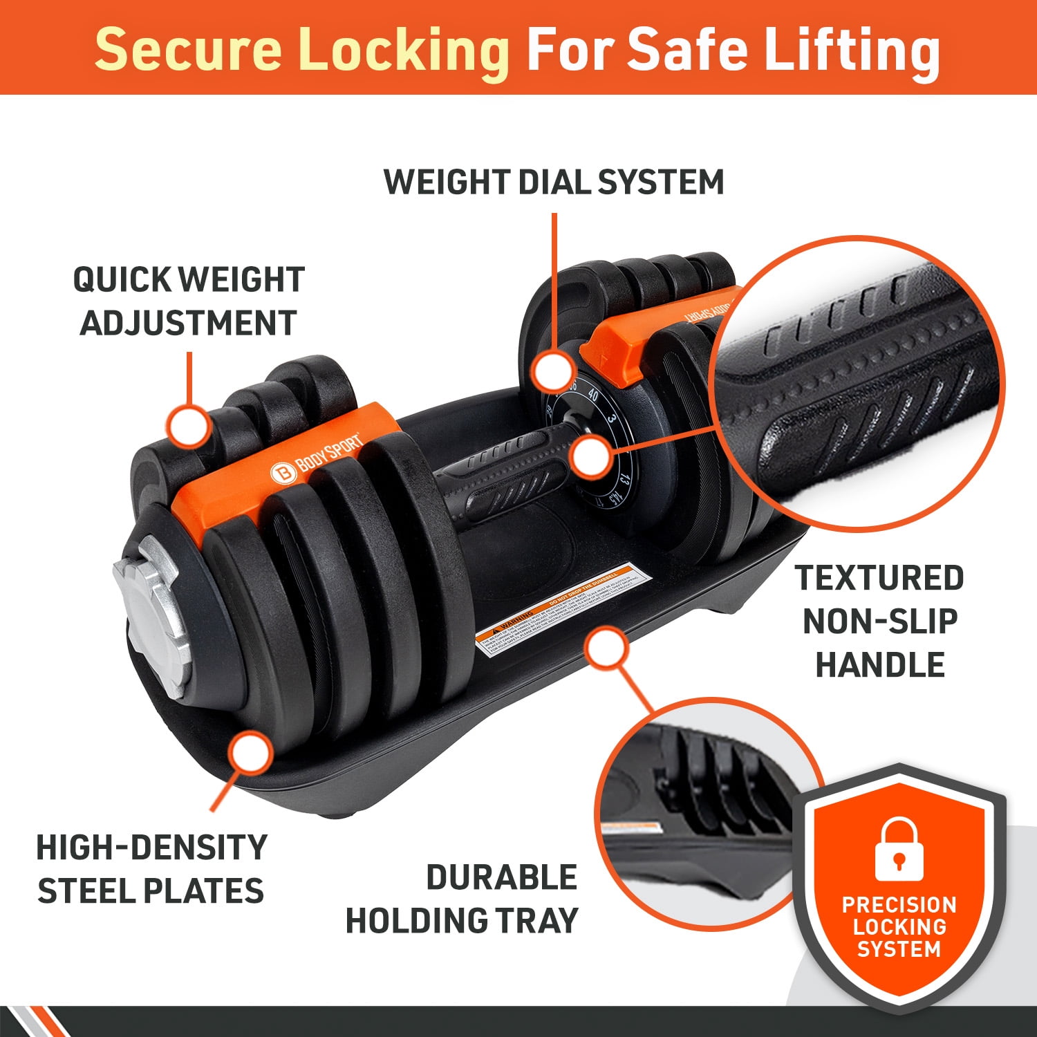 Body Sport Adjustable Dumbbells Set — 3 to 40 Lbs., 12 Weight Settings, Locking Safety Mechanism, Space-Saving Design for Home Gym