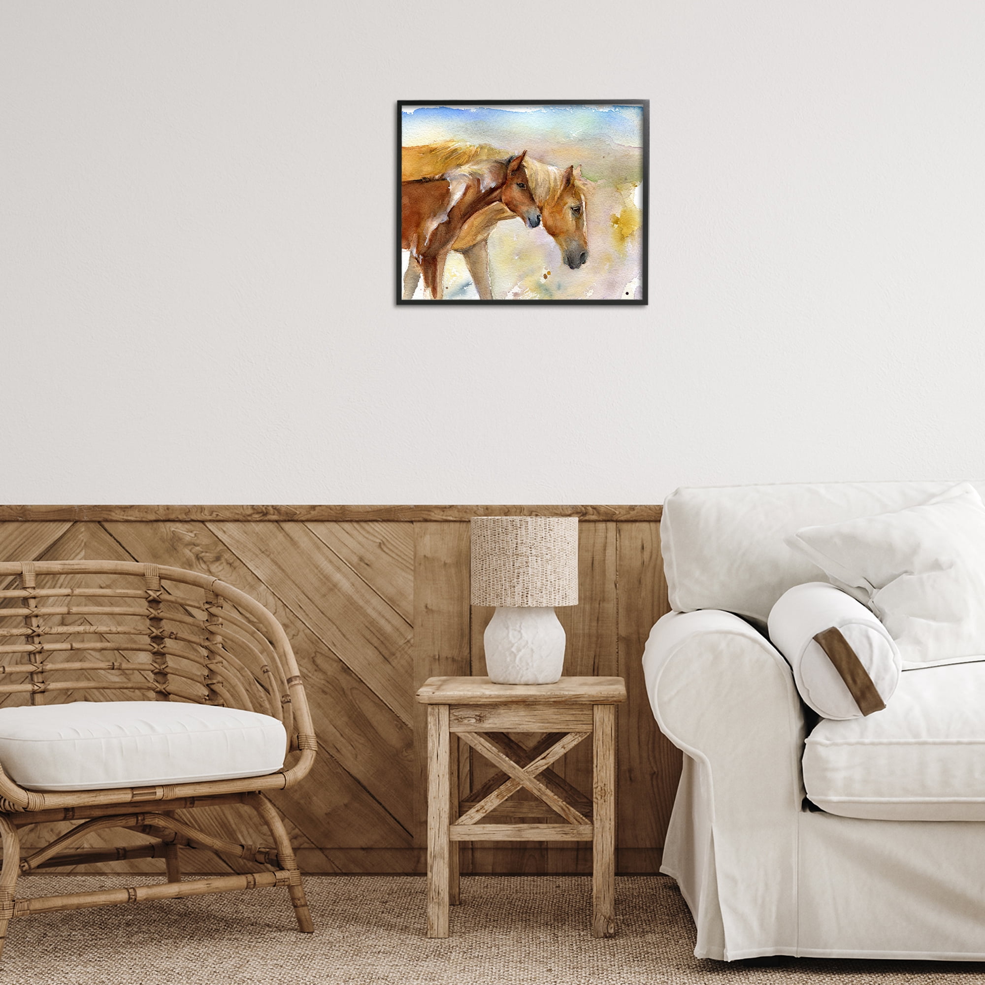 Stupell Industries Wild Horses Watercolor Animals & Insects Painting Black Framed Art Print Wall Art, 20 x 16