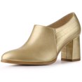 thumbnail image 1 of Botines Oxford con tacón grueso y punta en punta para mujer Oro 39, 1 of 6