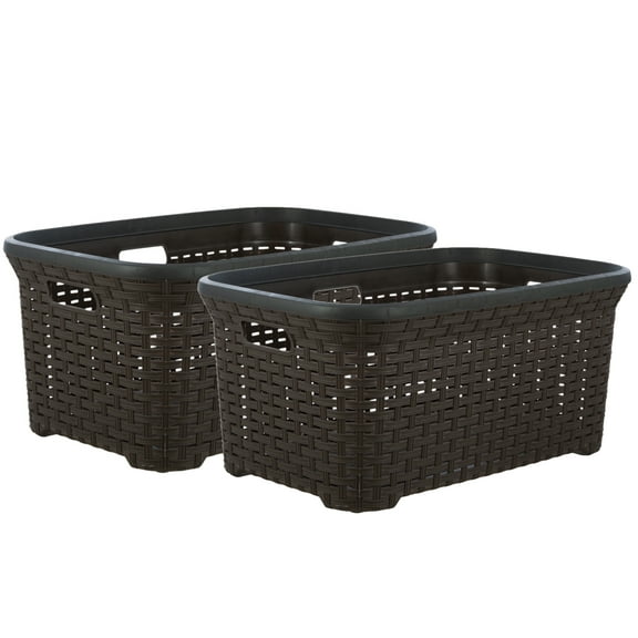 Superio 50L Wicker Laundry Basket with Cut-Out Handles - Brown (2 Pack)